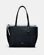 COACH®,MAY TOTE,Leather,Large,Silver/Midnight,Front View