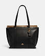 COACH®,MAY TOTE WITH SIGNATURE CANVAS DETAIL,pvc,Medium,Gold/Black Khaki,Front View