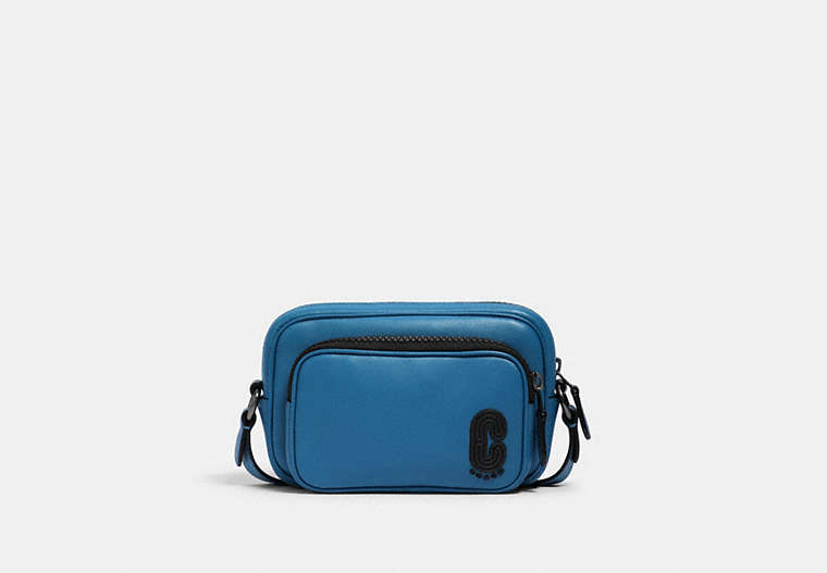 COACH®,MINI EDGE DOUBLE POUCH CROSSBODY WITH COACH PATCH,Leather,Gunmetal/Bluejay,Front View