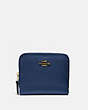 COACH®,BILLFOLD WALLET,Pebbled Leather,Mini,Brass/Deep Blue,Front View