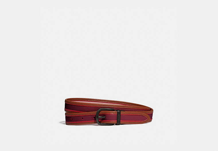 COACH®,HARNESS BUCKLE REVERSIBLE BELT, 25MM,Smooth Leather,Wine/Aurora,Front View