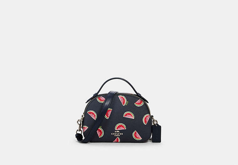 COACH®,SERENA SATCHEL WITH WATERMELON PRINT,pvc,Silver/Navy Red Multi,Front View