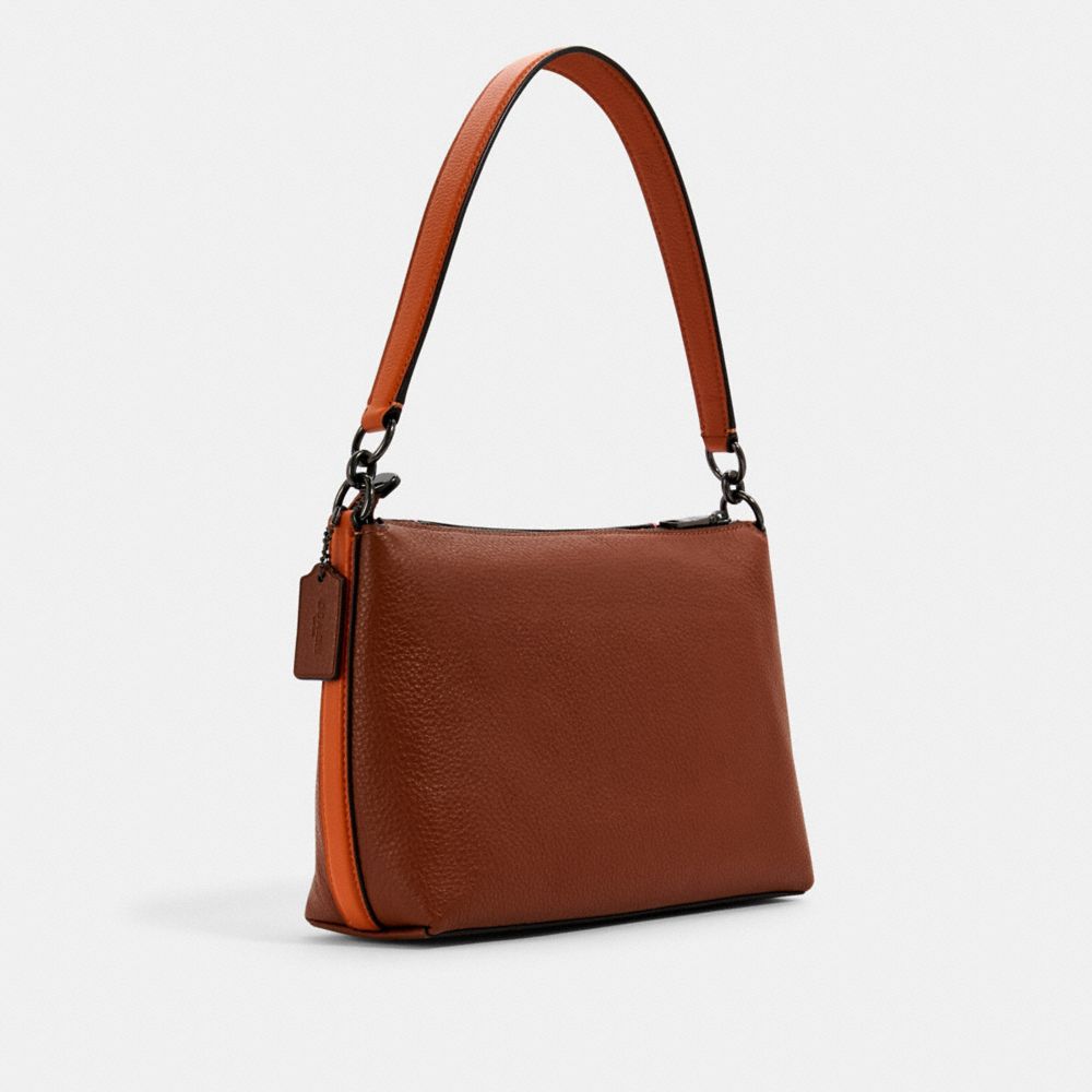 COACH®,SMALL MARLON SHOULDER BAG IN COLORBLOCK,Leather,Gunmetal/Redwood/Pink Lemonade Multi,Angle View