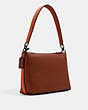 COACH®,SMALL MARLON SHOULDER BAG IN COLORBLOCK,Leather,Gunmetal/Redwood/Pink Lemonade Multi,Angle View
