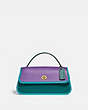 COACH®,TURNLOCK CLUTCH IN COLORBLOCK,Leather,Small,Brass/Bright Violet Multi,Front View