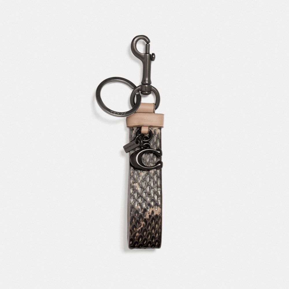 COACH®,LOOP BAG CHARM IN SNAKESKIN,Leather,Pewter/Beechwood Ivory,Front View image number 0