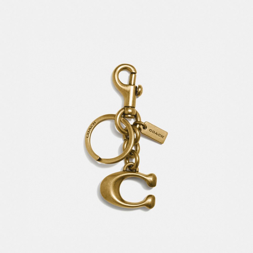 COACH®,SIGNATURE BAG CHARM,Metal,Brass/Brass,Front View