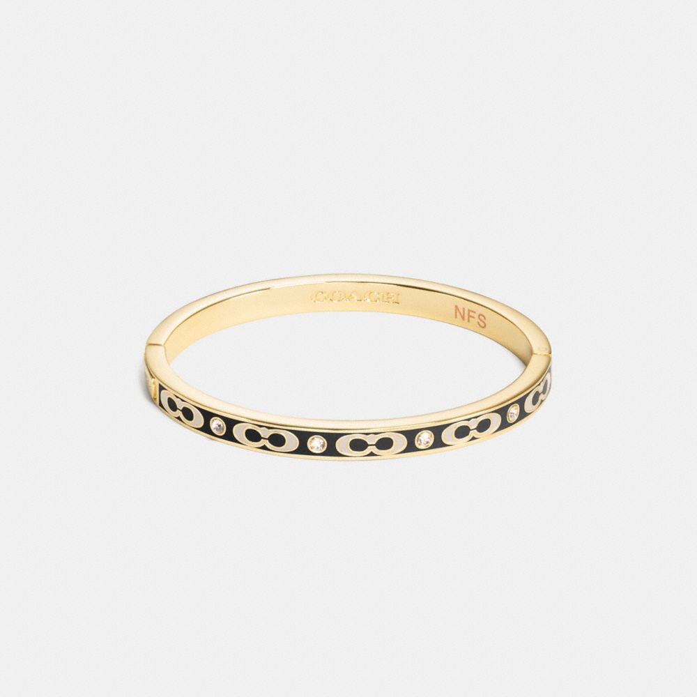 COACH®,SIGNATURE STONE HINGED BANGLE,Mixed Material,Gold/Black,Front View