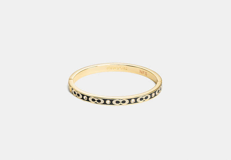 COACH®,SIGNATURE STONE HINGED BANGLE,Mixed Material,Gold/Black,Front View