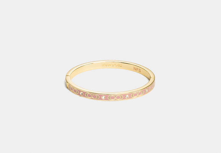 COACH®,SIGNATURE STONE HINGED BANGLE,Mixed Material,Gold/Dusty Rose,Front View