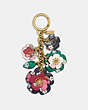 COACH®,TEA ROSE MIX BAG CHARM WITH MULTI FLORAL PRINT,Leather,Brass/Multi,Front View
