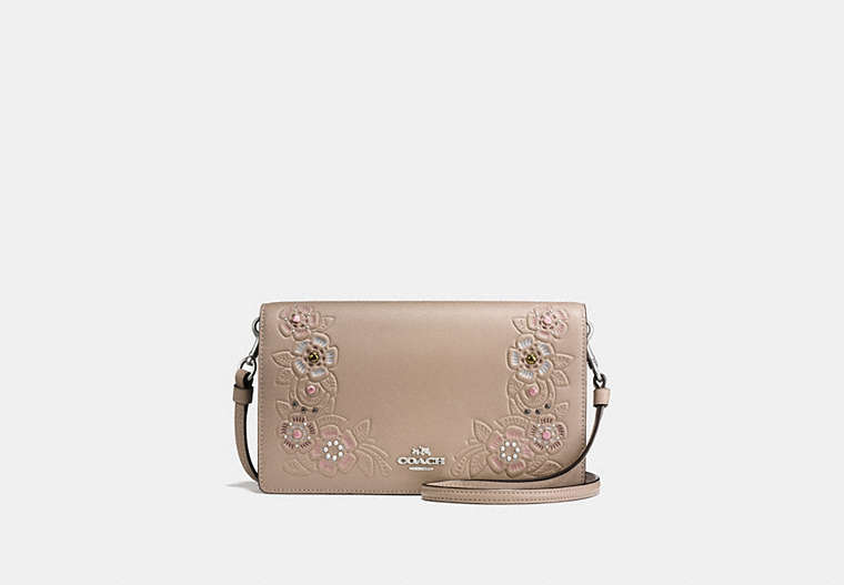 Foldover Crossbody Clutch With Painted Tea Rose Tooling