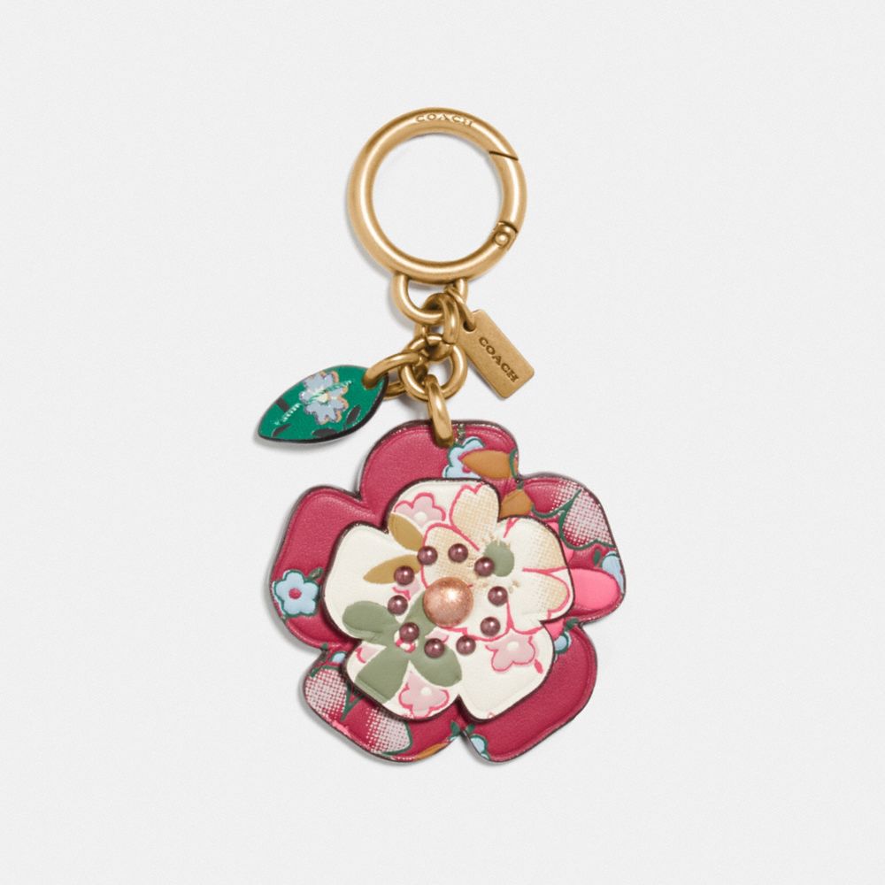 COACH Willow Floral Tea Rose Bag Charm Key Ring Pink Blossom