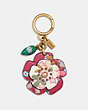 COACH®,TEA ROSE BAG CHARM WITH MULTI FLORAL PRINT,Leather,Brass/Chalk/Dark Pink Multi,Front View
