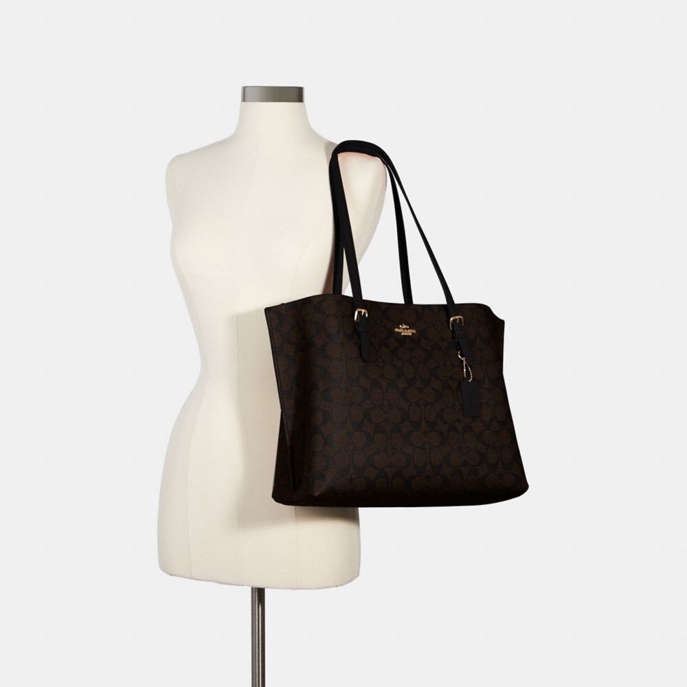 COACH®,Mollie Tote Bag In Signature Canvas,Canvas,Leather,Tote,PVC,Logo,Gold Metal,Work,Brown,Alternate View