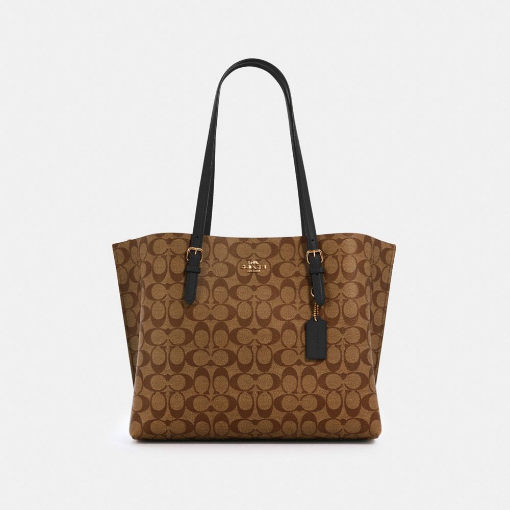 COACH®,MOLLIE TOTE BAG IN SIGNATURE CANVAS,Signature Canvas,X-Large,Everyday,Gold/Khaki/Black,Front View