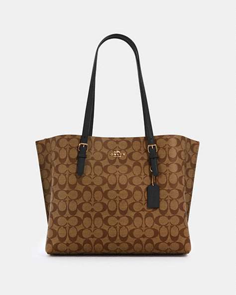 COACH®,MOLLIE TOTE IN SIGNATURE CANVAS,pvc,X-Large,Everyday,Gold/Khaki/Black,Front View