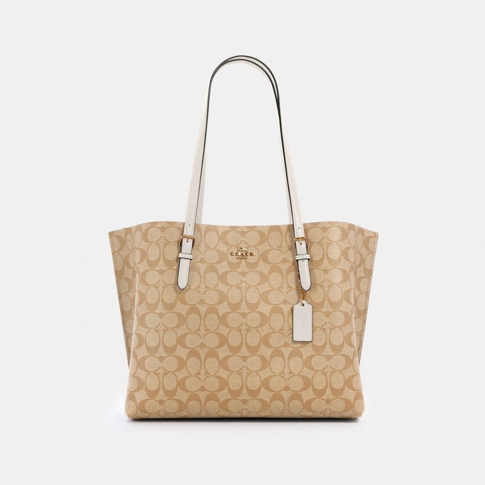 COACH®,MOLLIE TOTE BAG IN SIGNATURE CANVAS,Signature Canvas,X-Large,Everyday,Gold/Light Khaki Chalk,Front View