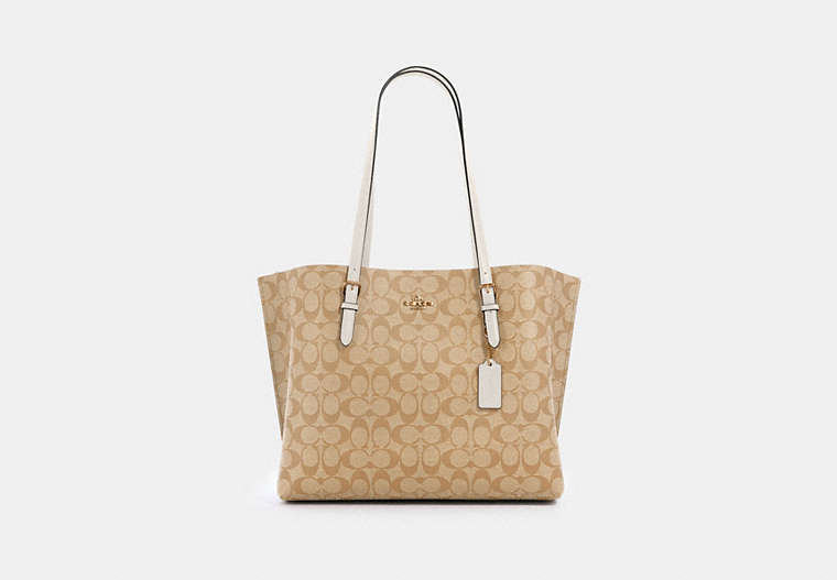 COACH®,MOLLIE TOTE IN SIGNATURE CANVAS,pvc,X-Large,Everyday,Gold/Light Khaki Chalk,Front View