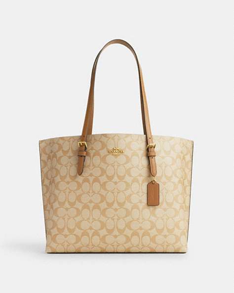 COACH®,MOLLIE TOTE BAG IN SIGNATURE CANVAS,X-Large,Everyday,Gold/Lt Khaki/Lt Saddle,Front View