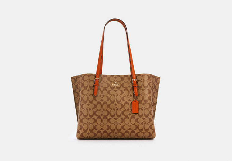 COACH®,MOLLIE TOTE IN SIGNATURE CANVAS,pvc,X-Large,Everyday,Gold/Khaki Sedona,Front View
