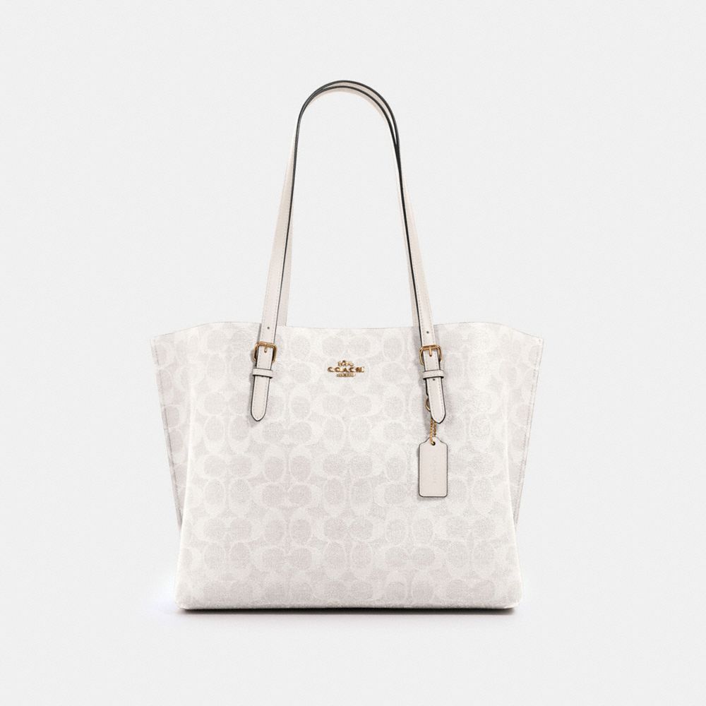 COACH®,MOLLIE TOTE BAG IN SIGNATURE CANVAS,X-Large,Everyday,Gold/Chalk/Glacierwhite,Front View