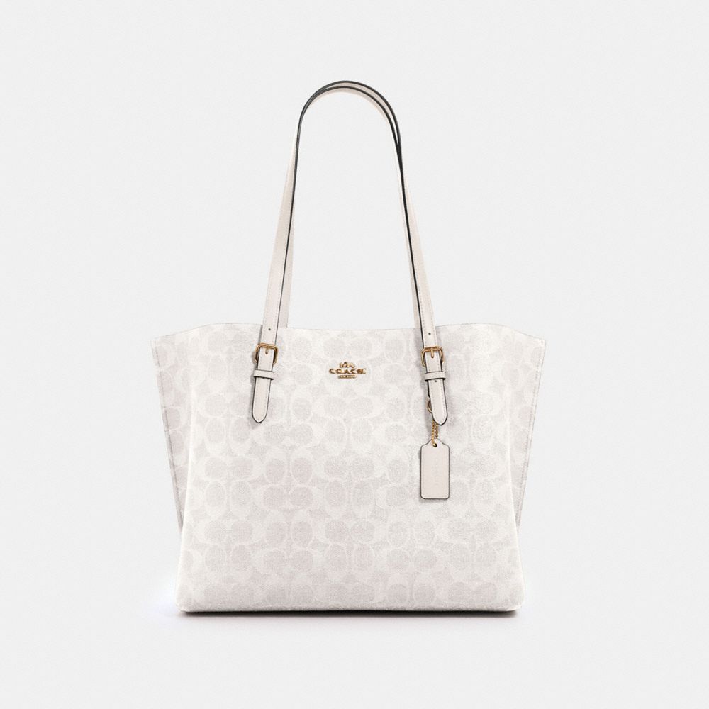 COACH®,CABAS MOLLIE EN TOILE SIGNATURE,pvc,Or/Craie/Blanc glacier,Front View