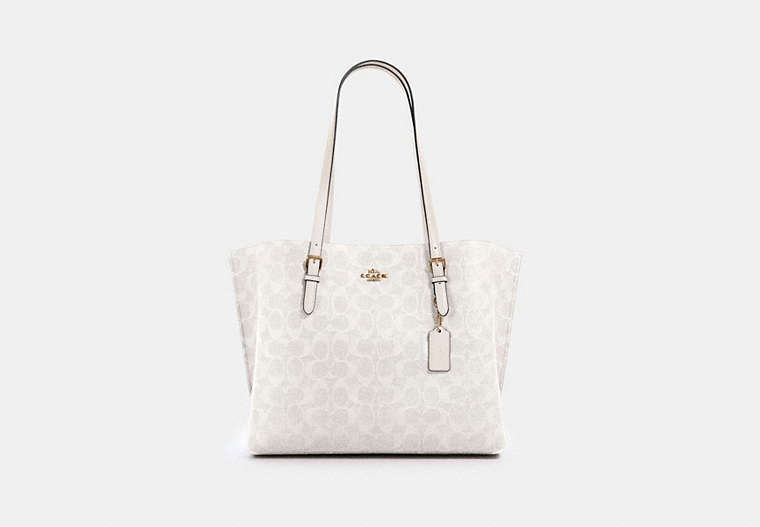 COACH®,MOLLIE TOTE IN SIGNATURE CANVAS,pvc,X-Large,Everyday,Gold/Chalk/Glacierwhite,Front View