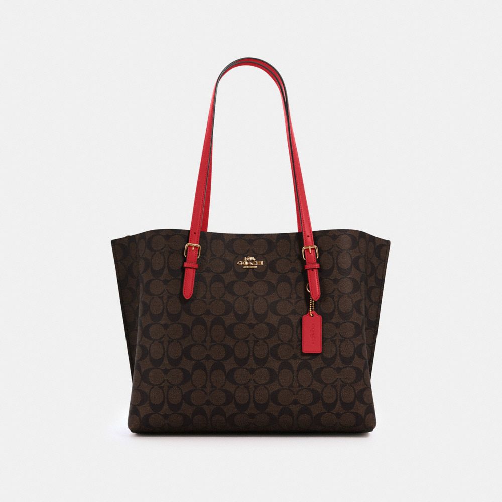 COACH®,MOLLIE TOTE BAG IN SIGNATURE CANVAS,X-Large,Everyday,Gold/Brown 1941 Red,Front View