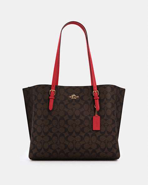 COACH®,MOLLIE TOTE BAG IN SIGNATURE CANVAS,X-Large,Everyday,Gold/Brown 1941 Red,Front View