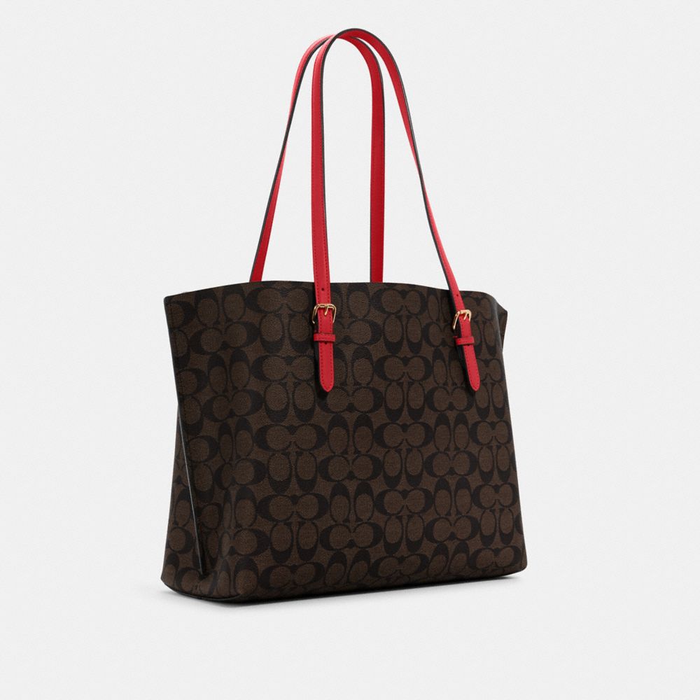 COACH®,MOLLIE TOTE BAG IN SIGNATURE CANVAS,Signature Canvas,X-Large,Everyday,Gold/Brown 1941 Red,Angle View