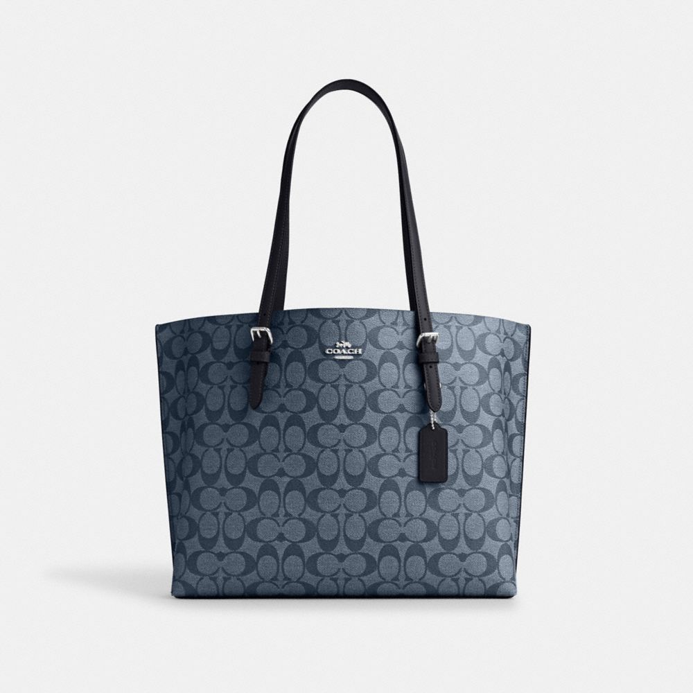 COACH®,MOLLIE TOTE BAG IN SIGNATURE CANVAS,Signature Canvas,X-Large,Everyday,Silver/Denim/Midnight Navy,Front View