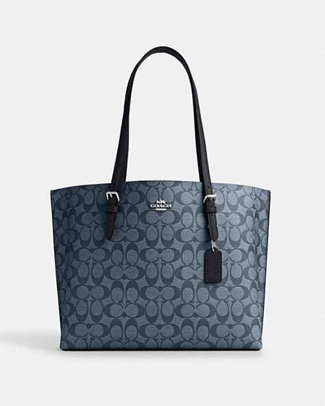 COACH®,MOLLIE TOTE BAG IN SIGNATURE CANVAS,X-Large,Everyday,Silver/Denim/Midnight Navy,Front View