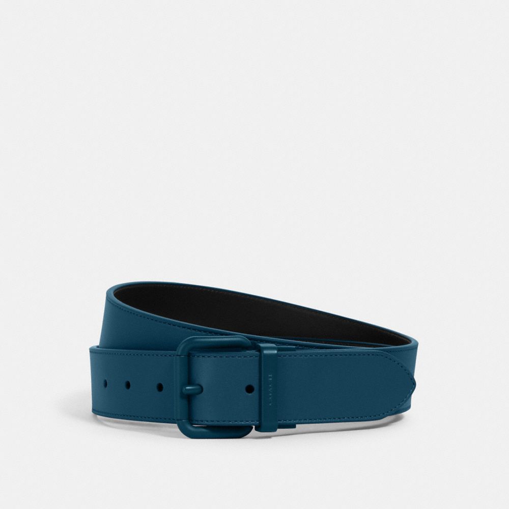 COACH®,ROLLER BUCKLE CUT-TO-SIZE REVERSIBLE BELT, 38MM,Leather,QB/Reef Blue/ Midnight Navy,Front View