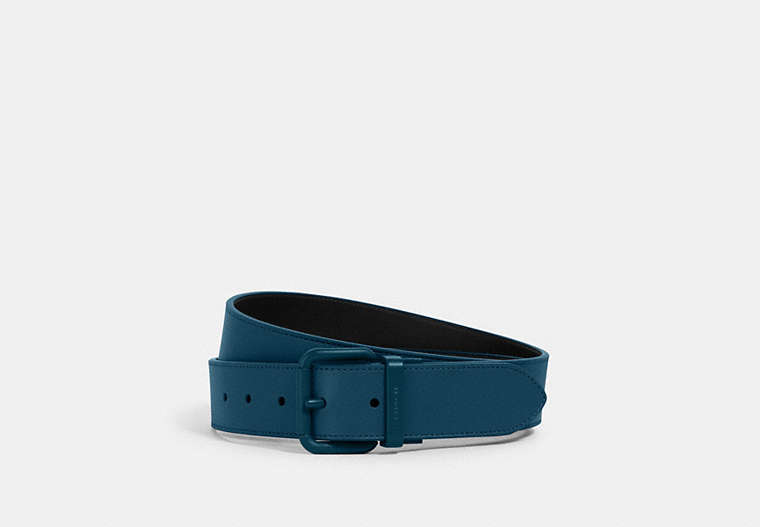 COACH®,ROLLER BUCKLE CUT-TO-SIZE REVERSIBLE BELT, 38MM,Leather,QB/Reef Blue/ Midnight Navy,Front View