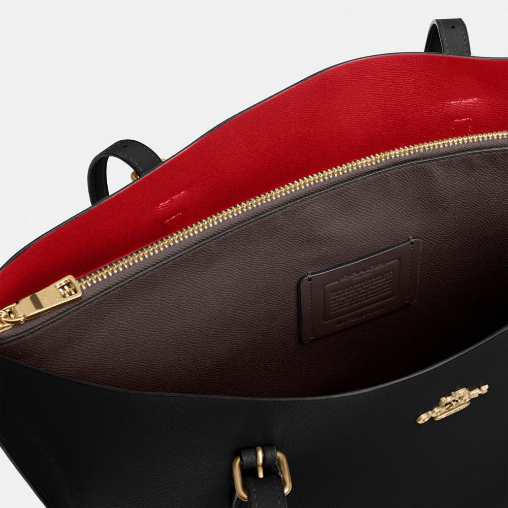 COACH®,Mollie Tote Bag,Leather,Tote,Belt,Gold Metal,Casual,Black,Closer View