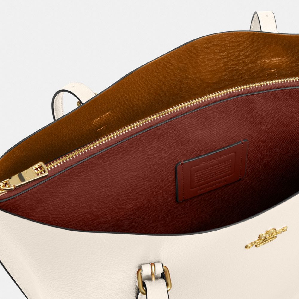 COACH®,Mollie Tote Bag,Leather,Tote,Belt,Gold Metal,Casual,Cream,Closer View