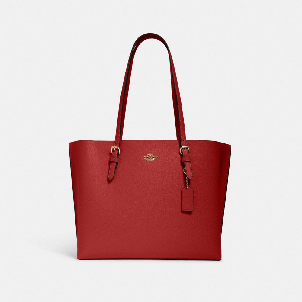 COACH®,SAC CABAS MOLLIE,Cuir galet,Doré/Pomme rouge,Front View