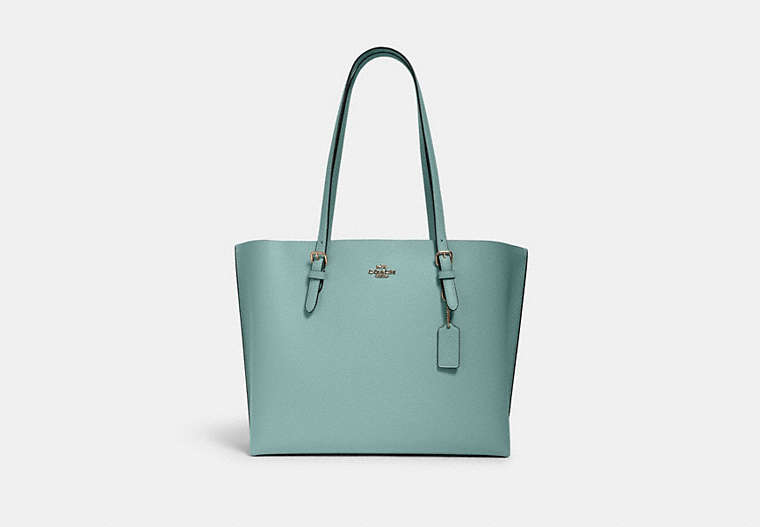 COACH®,MOLLIE TOTE,Leather,X-Large,Everyday,Light Teal/Silver,Front View image number 0
