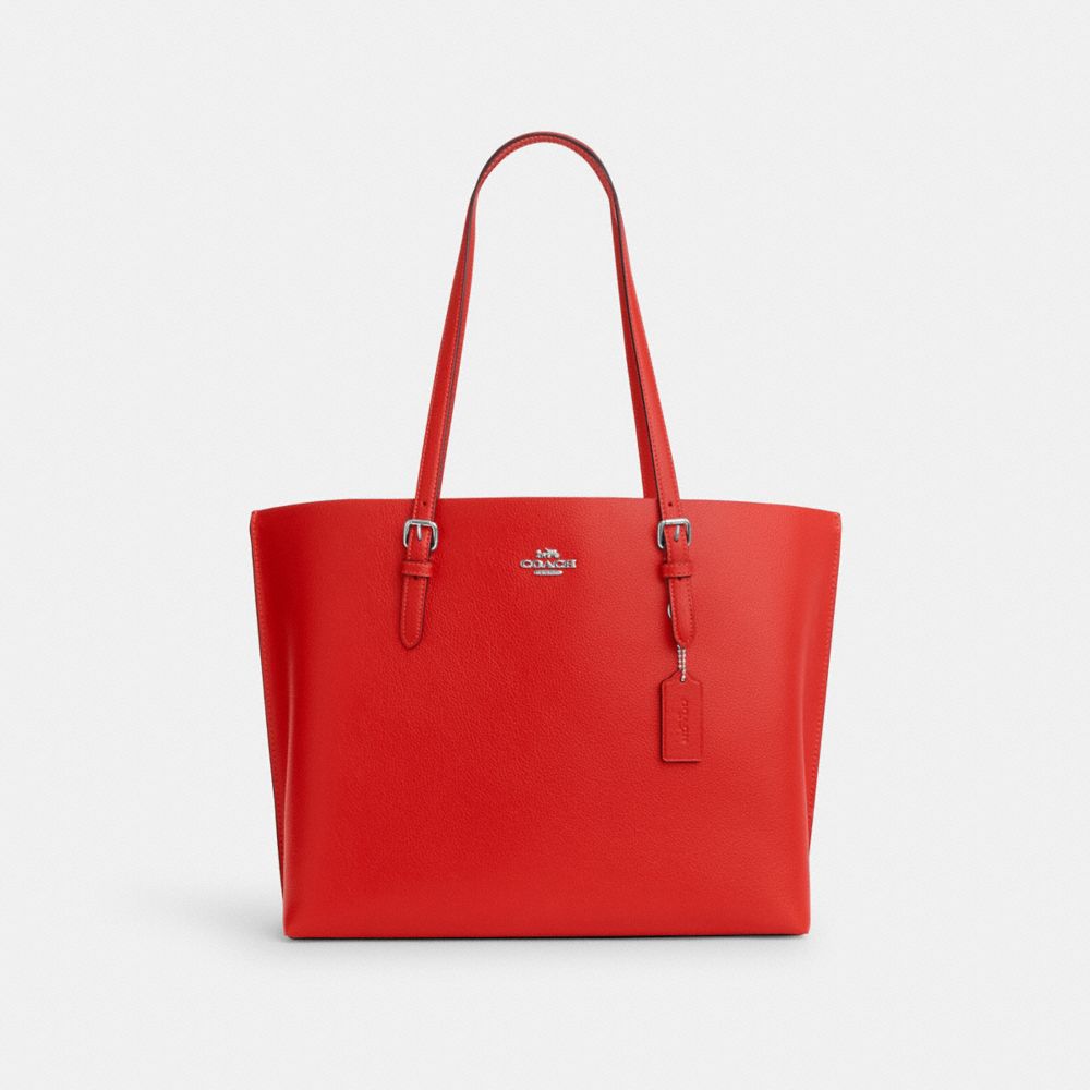 COACH®,SAC CABAS MOLLIE,Cuir galet,Argent/Rouge Miami,Front View