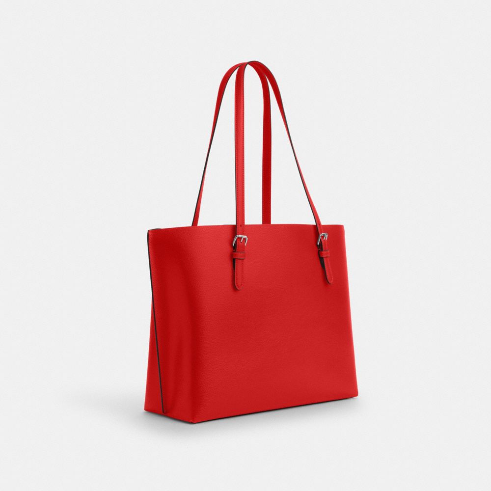 COACH®,MOLLIE TOTE BAG,Pebbled Leather,X-Large,Everyday,Silver/Miami Red,Angle View