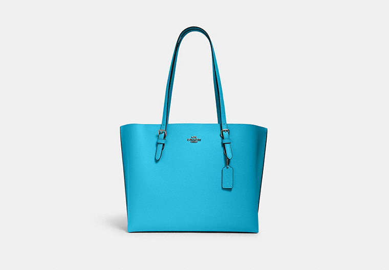 COACH®,MOLLIE TOTE BAG,Leather,X-Large,Everyday,Silver/Aqua Shamrock,Front View