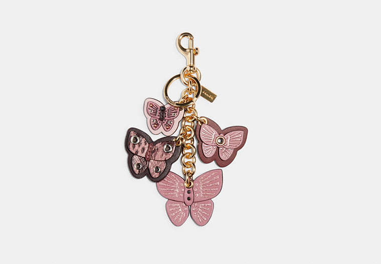 COACH®,BUTTERFLY CLUSTER BAG CHARM,Leather,Gold/Rose Multi,Front View