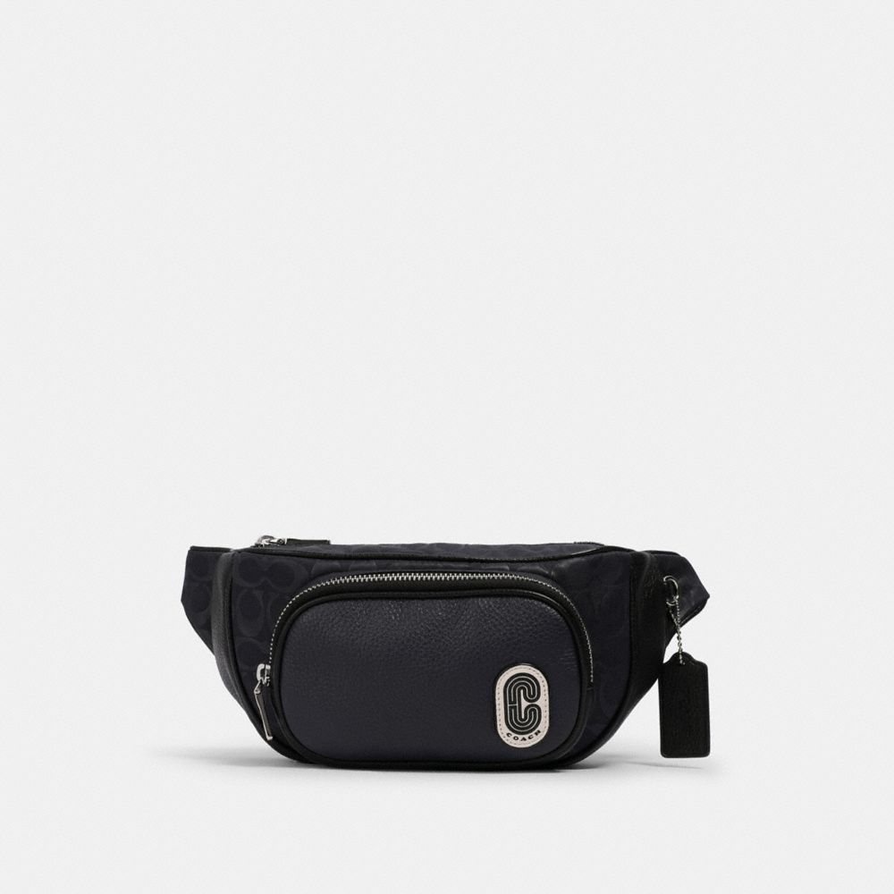 COACH®,COURT BELT BAG IN SIGNATURE NYLON,Silver/Midnight,Front View