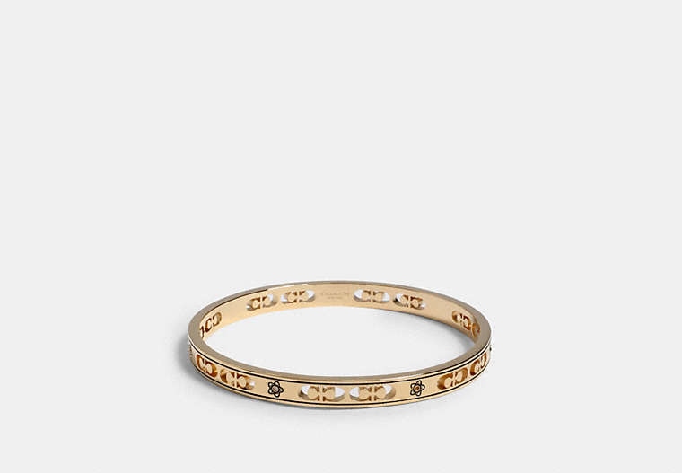 COACH®,SIGNATURE FLOWER BANGLE,Metal,Gold,Front View