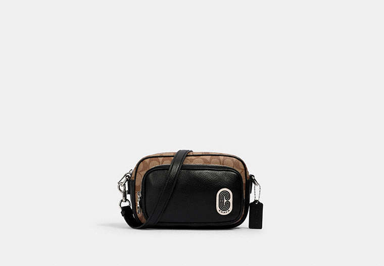 COACH®,COURT CROSSBODY IN SIGNATURE CANVAS WITH COACH PATCH,Silver/Khaki/Black,Front View