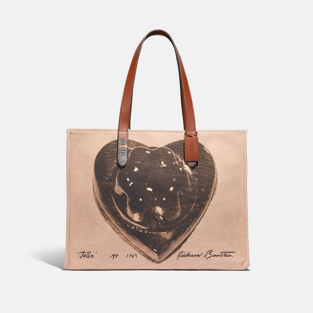 COACH®,COACH X RICHARD BERNSTEIN TOTE 42 WITH JELLO HEART,canvas,Large,Light Antique Nickel/Black,Front View image number 0