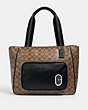 COACH®,COURT TOTE IN SIGNATURE CANVAS WITH COACH PATCH,Silver/Khaki/Black,Front View