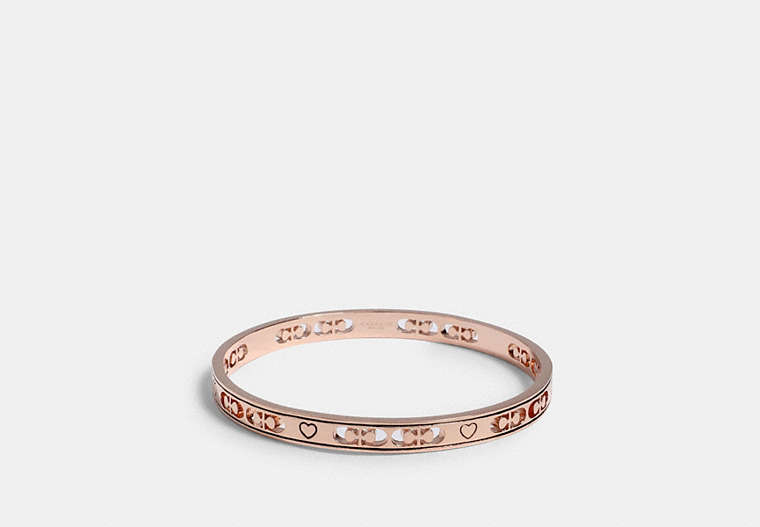 COACH®,SIGNATURE HEART BANGLE,Metal,Rose Gold,Front View