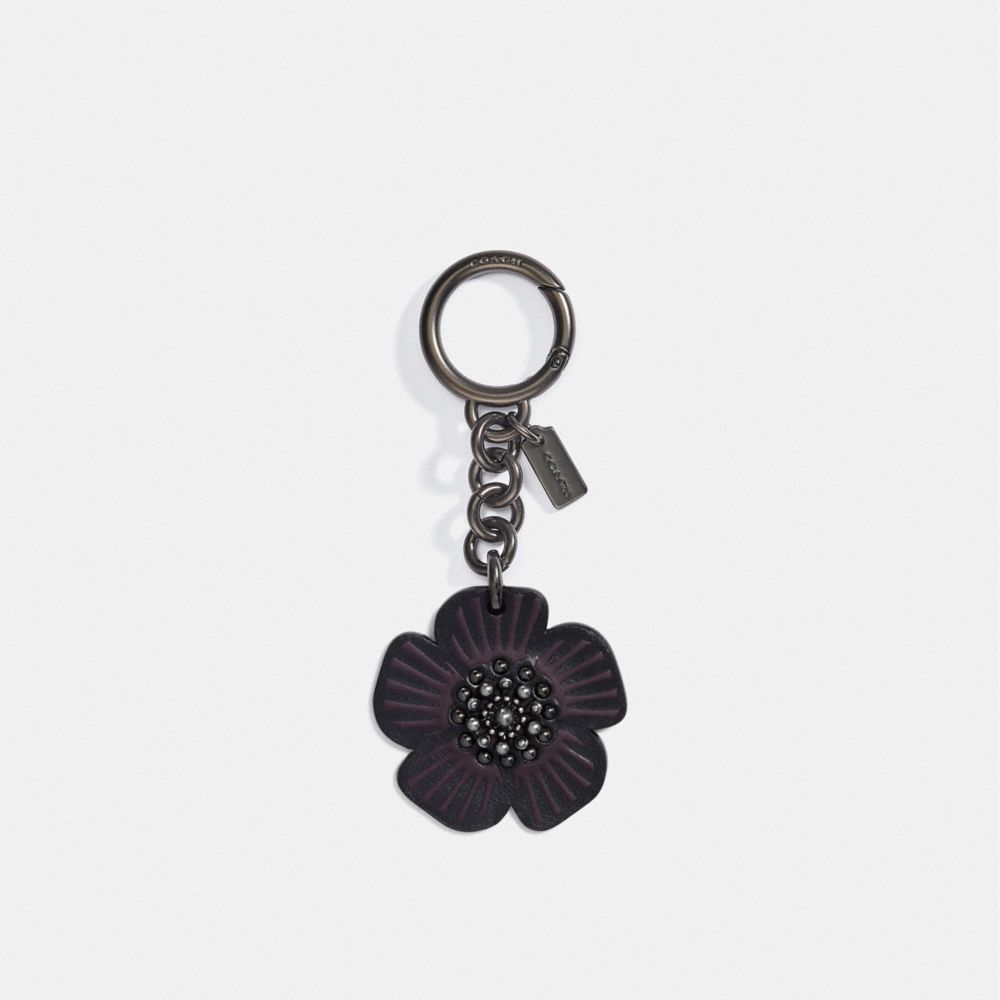 Coach+Willow+Floral+Bag+Charm+Keychain+Ring+Fob+Tea+Rose+Studded+17449+Black  for sale online